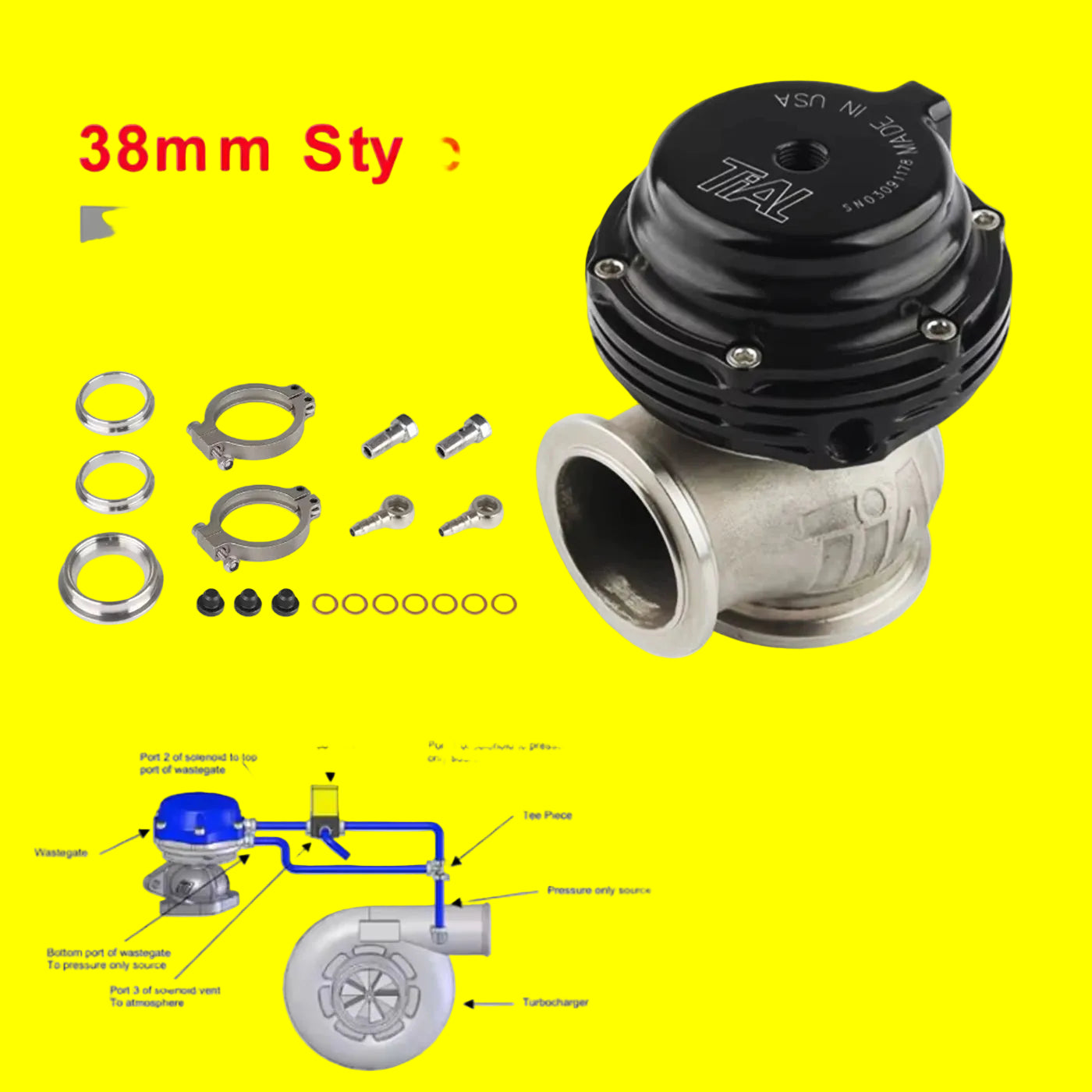 38mm External Wastegate V-Band Flanged Turbo Waste Gate For Supercharge Turbo Manifold Universal Dump Pipe Valve With Logo