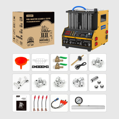 AUTOOL CT160 220V/110V Car Fuel Injector Flushing Nozzles Fuel Injector Tester Ultrasound Heating Cleaning Injectors Motorcycle